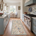 GENIMO 2'x7' Runner Rug, Machine Washable Non Slip Low Pile Hallway Runner Rug for Kitchen Laundry Room, Modern Floral, Dusty Cream