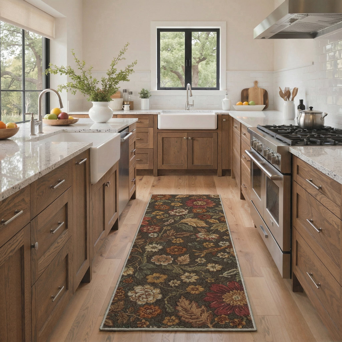 GENIMO 2'x7' Runner Rug, Washable Non Slip Soft Floral Hallway Runner for Kitchen Entryway Laundry Room, Dusty Olive