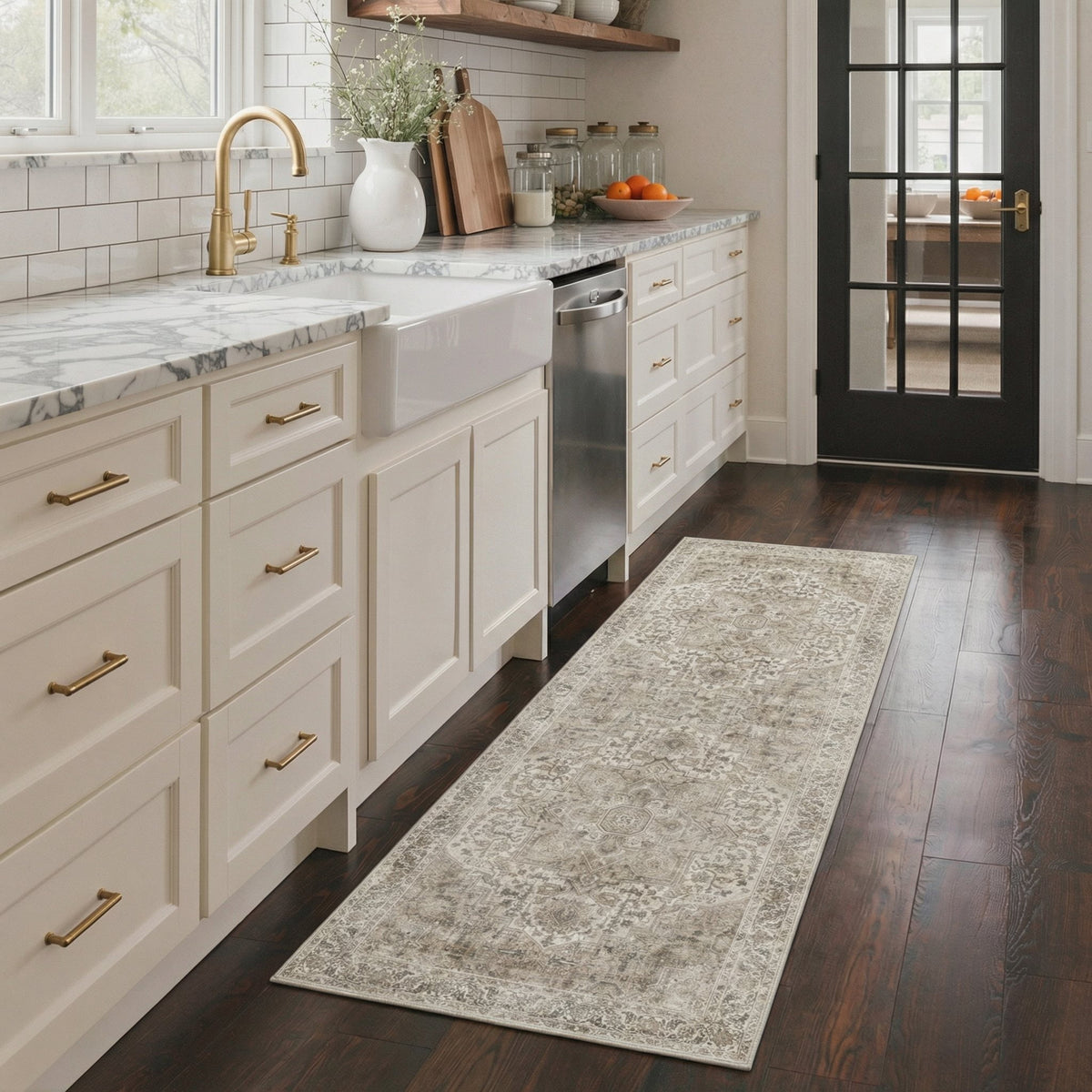 GENIMO 2' x 6' Runner Rug, Machine Washable Non Slip Low Pile Hallway Runner Rug for Kitchen Laundry Room, Persian Diamond, Dusty Beige