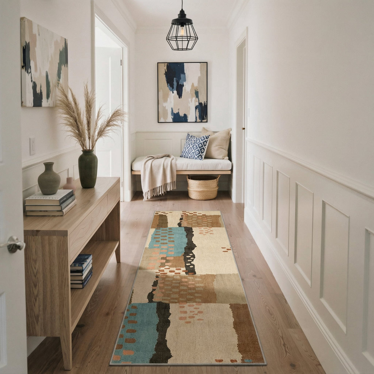 GENIMO 2' x 6' Runner Rug, Machine Washable Non Slip Low Pile Hallway Runner Rug for Kitchen Laundry Room, Clean Minimalist, Muted Earth