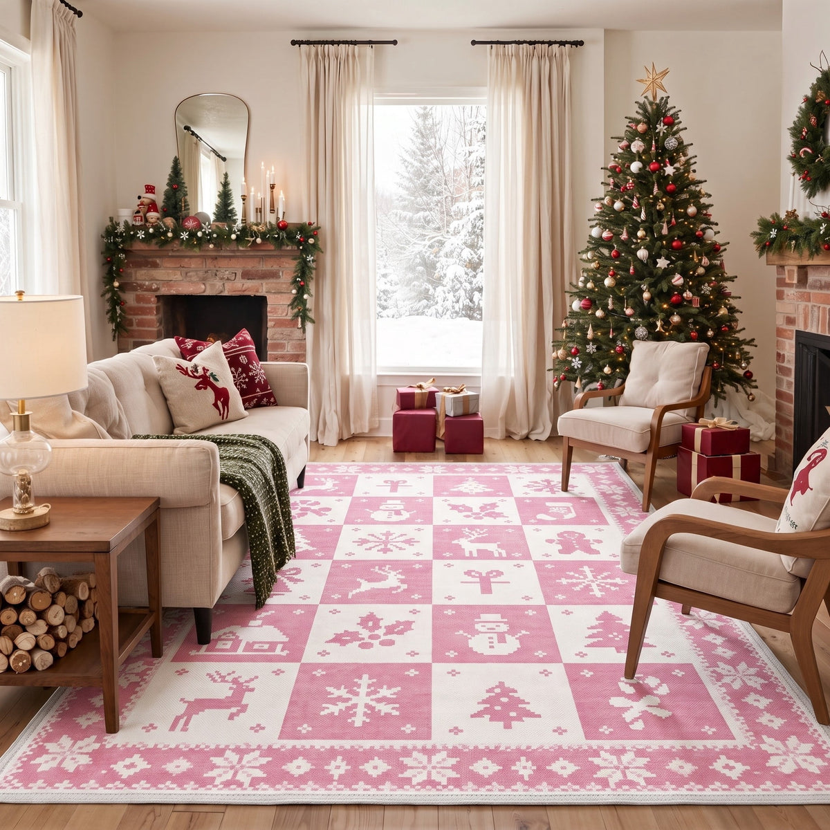 GENIMO 8'x10' Modern Holiday Area Rug for Living Room, Soft Washable Non Slip Rug for Bedroom Dining Room Home Office, Blush Pink