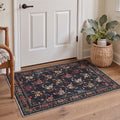 GENIMO 2'x3' Area Rug, Washable Non Slip Soft Floral Indoor Door Mat for Entryway Kitchen Laundry Room, Black