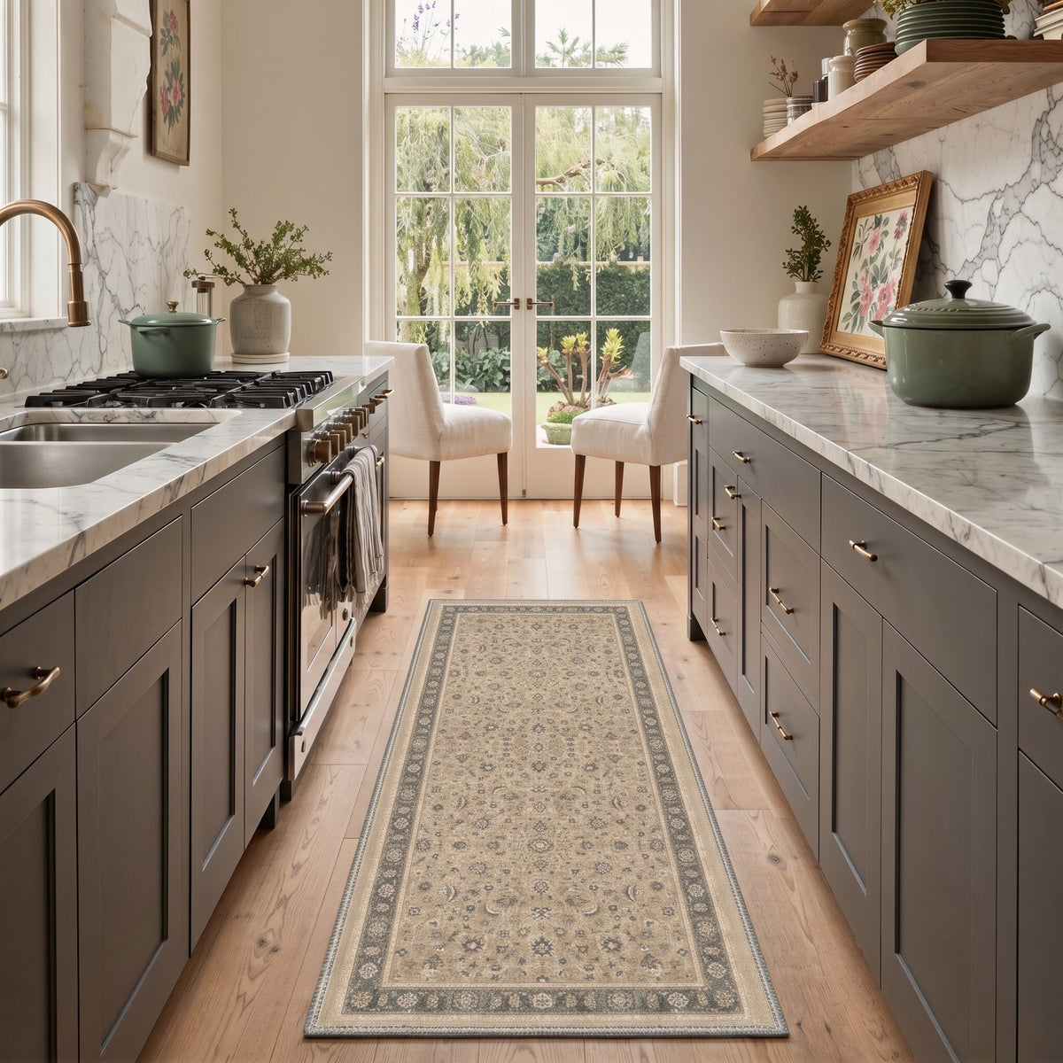GENIMO 2'x6' Traditional Persian Runner Rug, Machine Washable Low Pile Non Slip Hallway Runner Rug for Kitchen Laundry Room, Warm Taupe