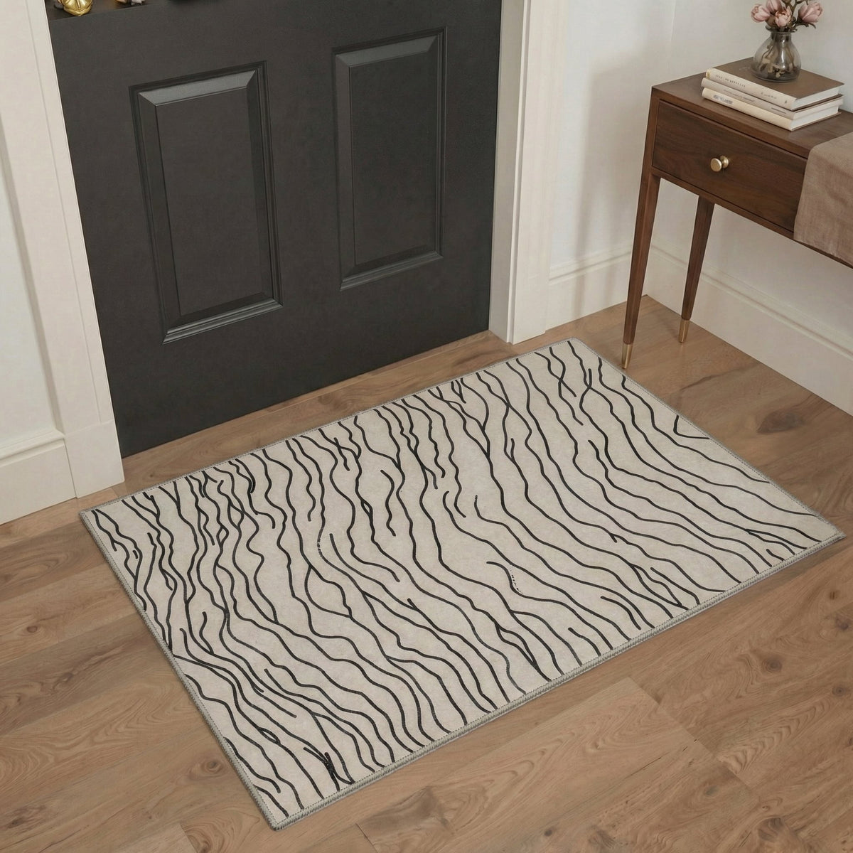 GENIMO 2'x3' Calm Minimalist Entryway Rug, Machine Washable Non Slip Low Pile Area Rug for Front Door Kitchen Bathroom, Dusty Beige