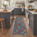 GENIMO 2' x 6' Runner Rug, Machine Washable Non Slip Low Pile Hallway Runner Rug for Kitchen Laundry Room, Muted Floral, Dusty Blue