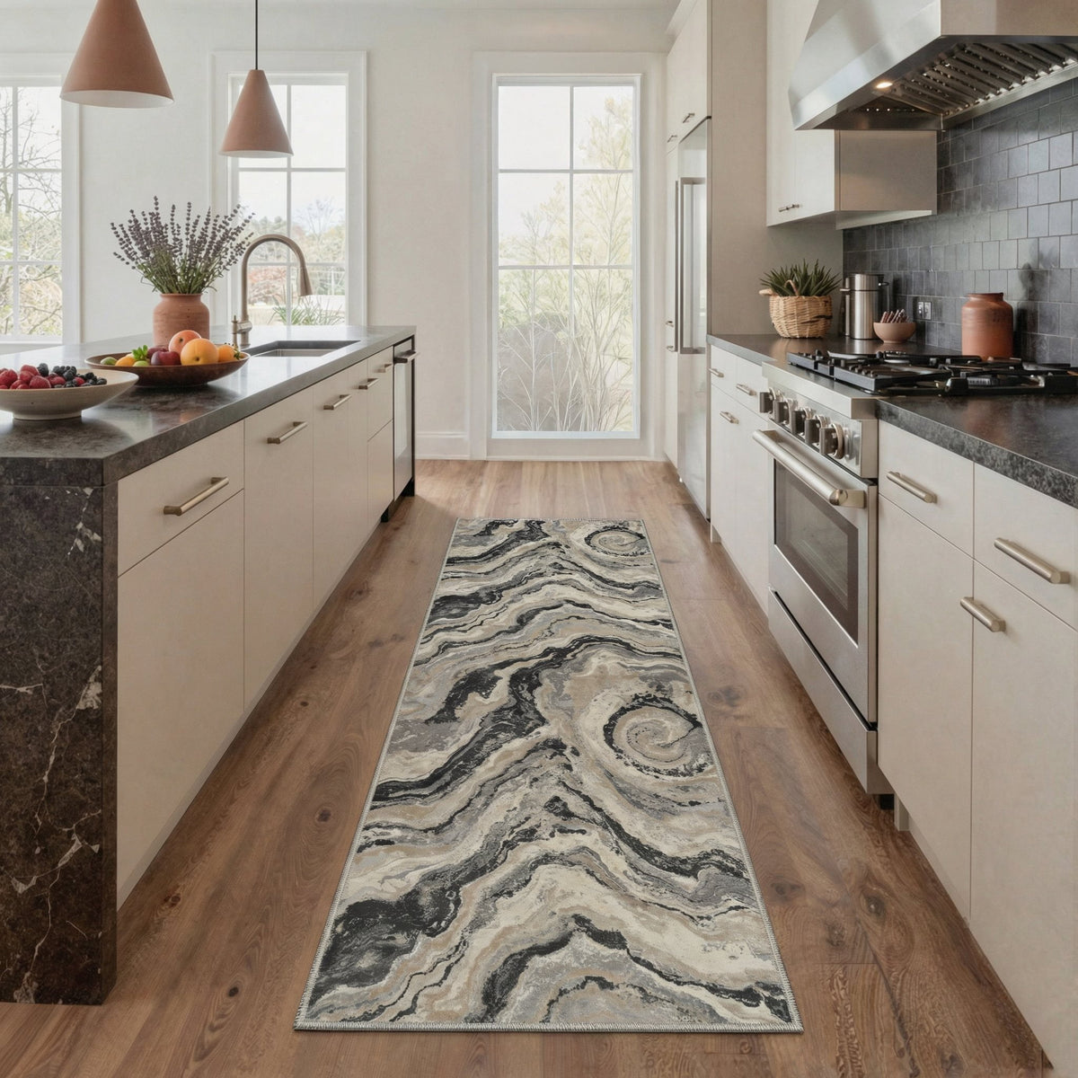 GENIMO 2'x7' Modern Abstract Runner Rug, Machine Washable Non Slip Low Pile Hallway Runner Rug for Kitchen Laundry Room, Dusty Beige