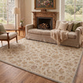 GENIMO 8'x10' Area Rug for Living Room, Large Machine Washable Non Slip Low Pile Rug for Bedroom Dining Room, Soft Floral, Dusty Beige