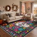 GENIMO 5'x7' Halloween Area Rug for Living Room, Washable Non Slip Soft Gothic Skull Indoor Rug for Bedroom Dining Room Home Office, Festive Noir