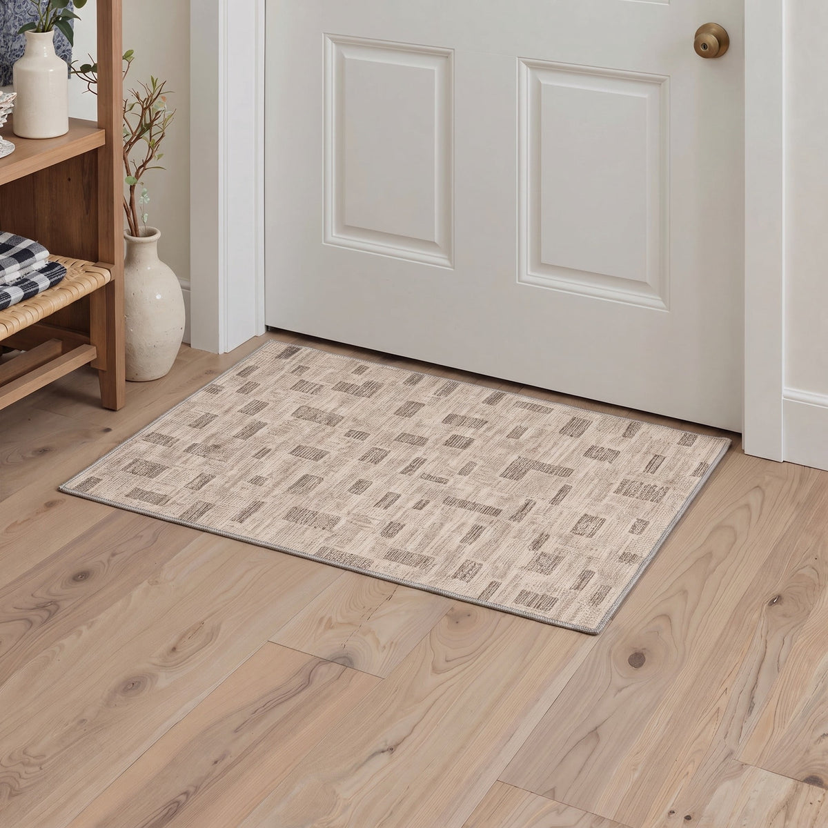GENIMO 2'x3' Area Rug, Machine Washable Non Slip Low Pile Rug for Entryway Kitchen Bathroom Front Door, Neutral Minimalist, Dusty Beige