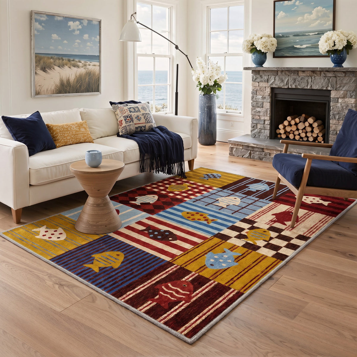 GENIMO 5'x7' Area Rug for Living Room, Machine Washable Non Slip Low Pile Rug for Bedroom Dining Room, Decorative Animal Print, Rustic Palette