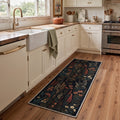 GENIMO 2'x7' Runner Rug, Machine Washable Non Slip Low Pile Hallway Runner Rug for Kitchen Laundry Room, Soft Floral, Vintage Noir