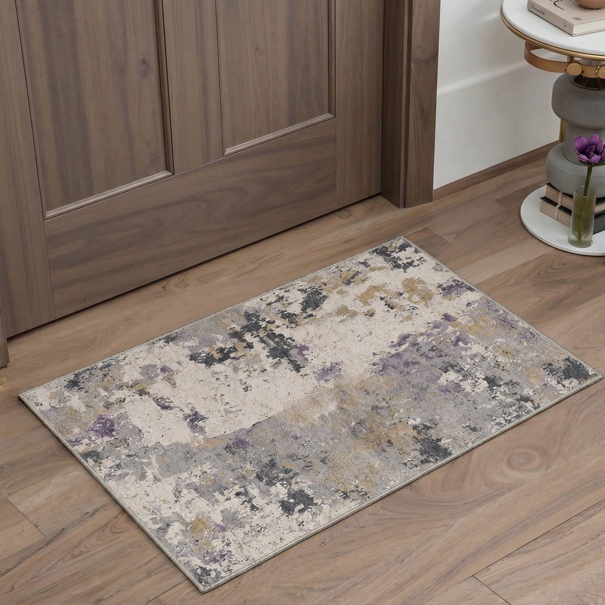 GENIMO 2'x3' Area Rug, Machine Washable Non Slip Low Pile Rug for Entryway Kitchen Bathroom Front Door, Artistic Abstract, Amethyst Gray