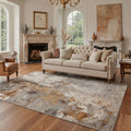 GENIMO 5'x7' Area Rug for Living Room, Machine Washable Non Slip Low Pile Rug for Bedroom Dining Room, Contemporary Abstract, OCHRE VEIL
