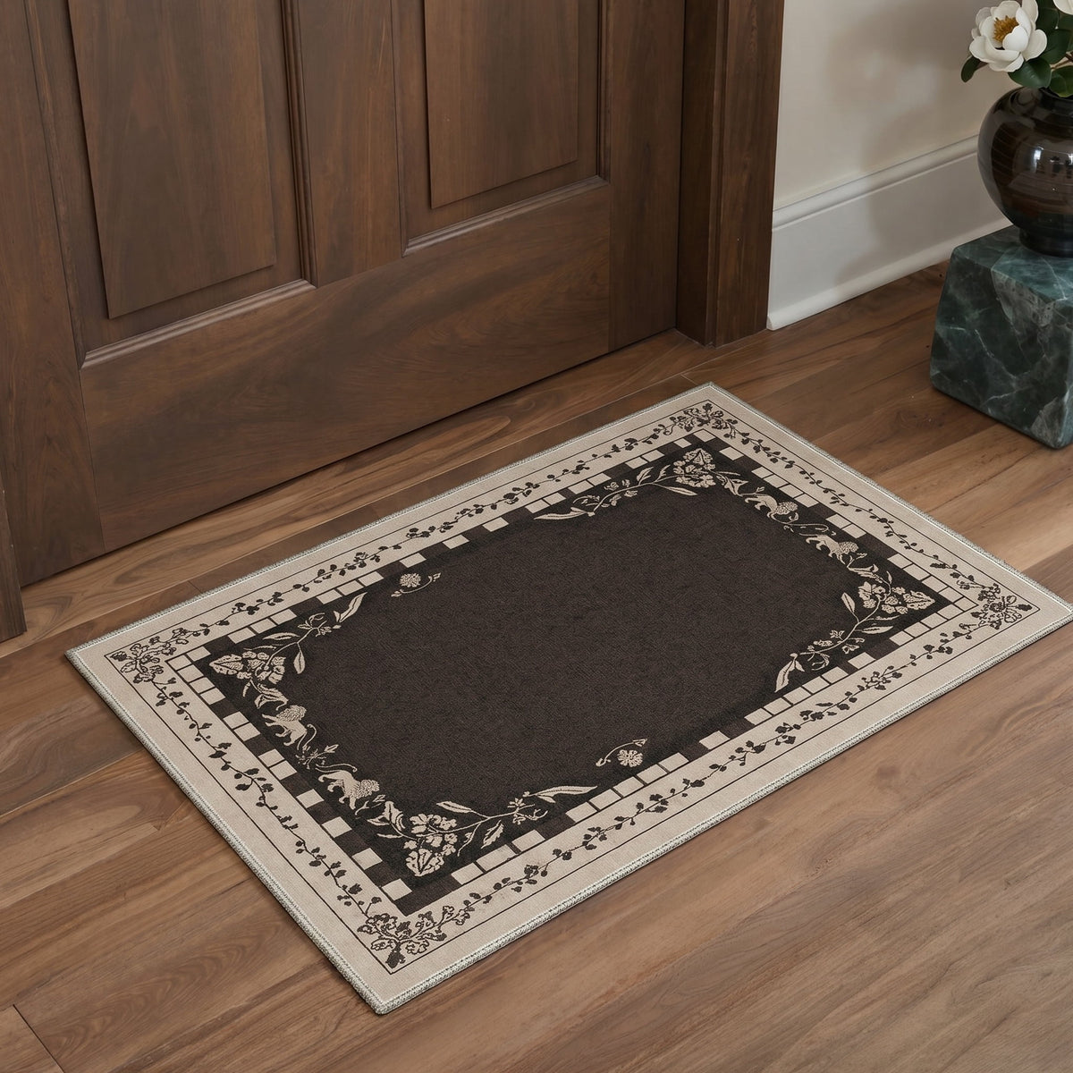 GENIMO 2'x3' Area Rug, Machine Washable Non Slip Low Pile Rug for Entryway Kitchen Bathroom Front Door, Decorative Animal Print, Mocha Beige