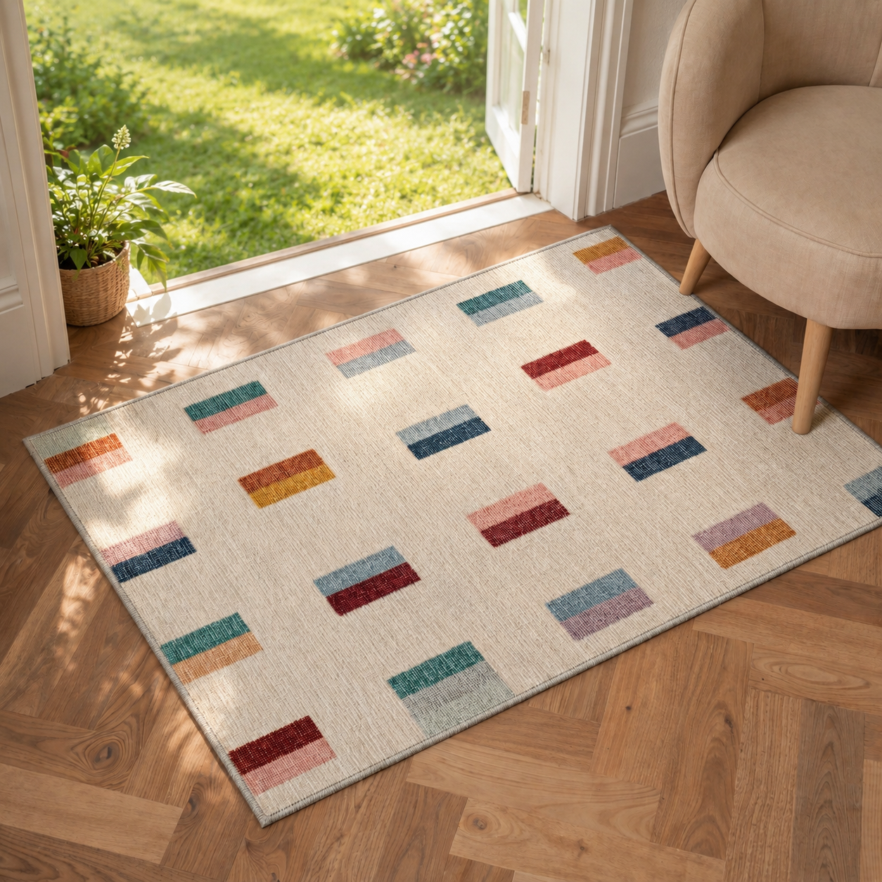 GENIMO 2'x3' Area Rug, Washable Non Slip Soft Modern Indoor Door Mat for Entryway Kitchen Laundry Room, Warm Beige