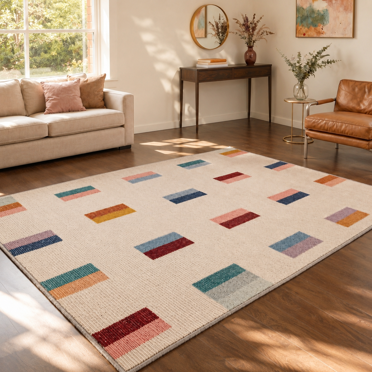 GENIMO 5'x7' Area Rug for Living Room, Washable Non Slip Soft Modern Rug for Bedroom Dining Room Home Office, Warm Beige
