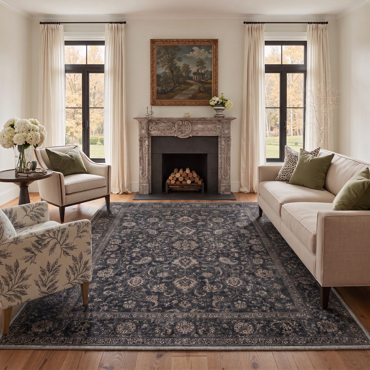 GENIMO 8'x10' Rug for Living Room, Large Machine Washable Non Slip Low Pile Area Rug for Bedroom Dining Room, Traditional Persian, INDIGOECHO