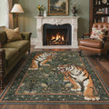 GENIMO 8'x10' Rug for Living Room, Large Machine Washable Non Slip Low Pile Area Rug for Bedroom Dining Room, Natural Animal Print, Forest Green