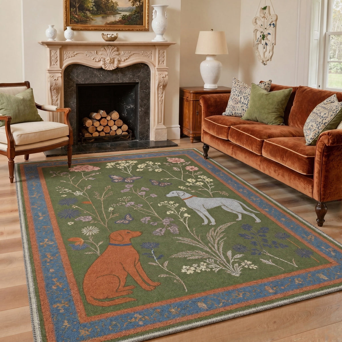 GENIMO 8'x10' Area Rug for Living Room, Large Machine Washable Non Slip Low Pile Rug for Bedroom Dining Room, Soft Animal Print, Dusty Olive