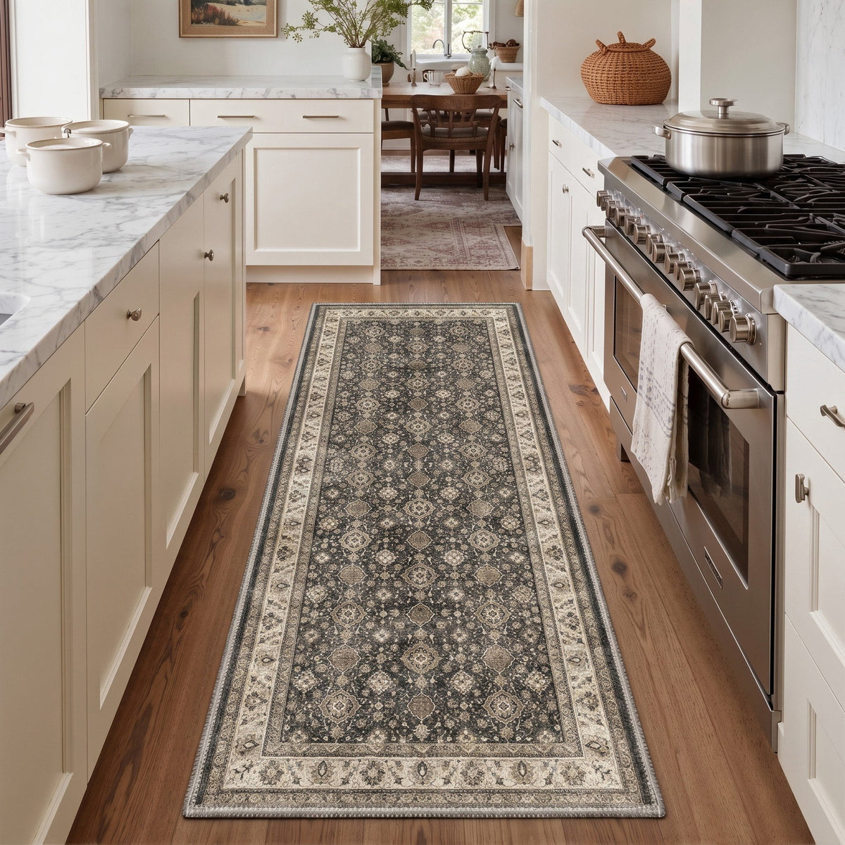 GENIMO 2'x6' Muted Persian Runner Rug, Machine Washable Low Pile Non Slip Hallway Runner Rug for Kitchen Laundry Room, EBONY