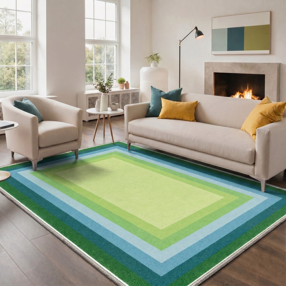 GENIMO 5'x7' Area Rug for Living Room, Machine Washable Non Slip Low Pile Rug for Bedroom Dining Room, Soft Minimalist, AMBER ECHO