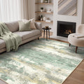 GENIMO 5' x 7' Washable Rug for Living Room, Low Pile Non-Slip Reversible Modern Abstract Area Rug for Bedroom Dining Room Home Office, Green Beige