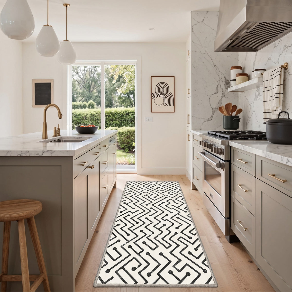 GENIMO 2'x7' Runner Rug, Machine Washable Non Slip Low Pile Hallway Runner Rug for Kitchen Laundry Room, Warm Minimalist, ONYXPULSE