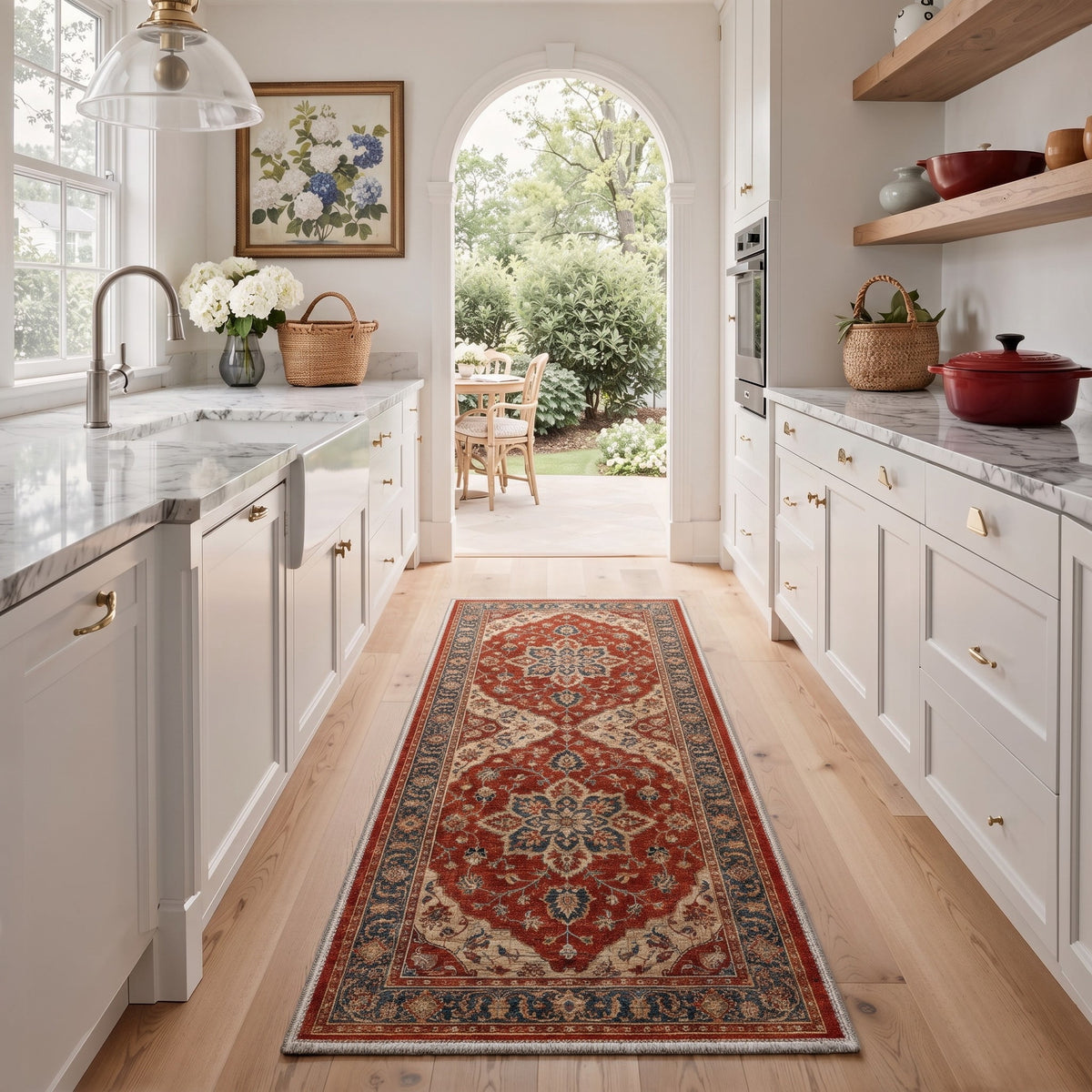 GENIMO 2'x6' Modern Persian Diamond Runner Rug, Machine Washable Low Pile Non Slip Hallway Runner Rug for Kitchen Laundry Room, Dusty Burgundy