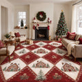 GENIMO 9'x12' Vintage Gingerbread Christmas Area Rug for Living Room, Soft Washable Non Slip Rug for Bedroom Dining Room Home Office, Cranberry Red