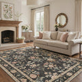 GENIMO 8'x10' Rug for Living Room, Large Machine Washable Non Slip Low Pile Area Rug for Bedroom Dining Room, Romantic Floral, Dusty Charcoal