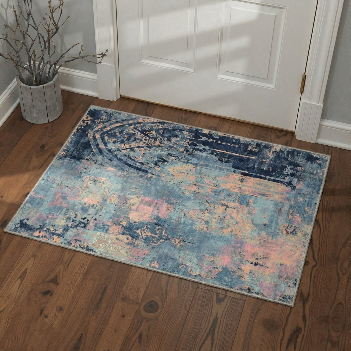 GENIMO 2'x3' Entryway Rug, Machine Washable Non Slip Low Pile Area Rug for Front Door Kitchen Bathroom, Muted Abstract, Dusty Blue