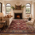 GENIMO 9'x12' Area Rug for Living Room, Washable Non Slip Soft Persian Rug for Bedroom Dining Room Home Office, Muted Burgundy