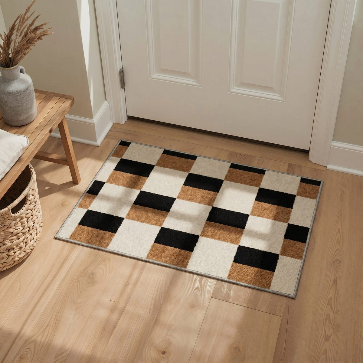 GENIMO 2'x3' Area Rug, Soft Washable Non Slip Minimalist Door Mat for Entryway Kitchen Laundry Room, Warm Beige