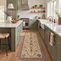 GENIMO 2'x7' Floral Botanical Runner Rug, Machine Washable Non Slip Low Pile Hallway Runner Rug for Kitchen Laundry Room, Warm Beige