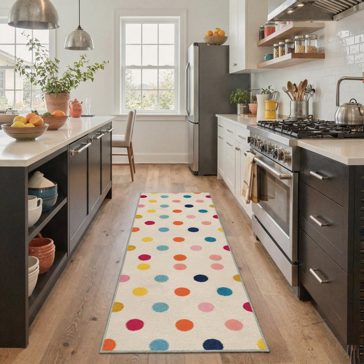 GENIMO 2'x7' Runner Rug, Machine Washable Non Slip Low Pile Hallway Runner Rug for Kitchen Laundry Room, Minimalist Modern, Creamy White