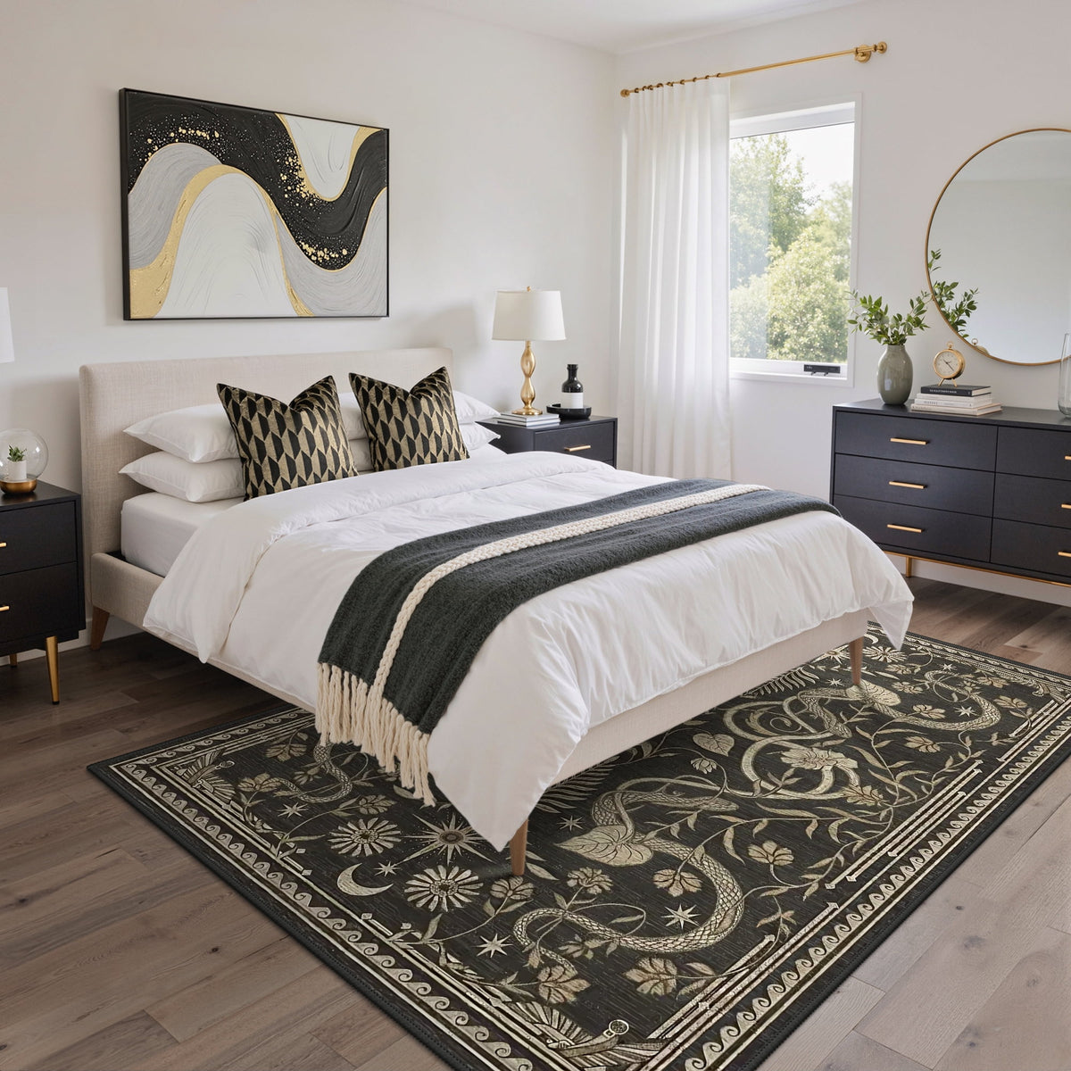 GENIMO 5'x7' Area Rug for Living Room, Machine Washable Non Slip Low Pile Rug for Bedroom Dining Room, Modern Animal Print, Dusty Charcoal