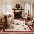 GENIMO 8'x10' Rustic Woodland Christmas Area Rug for Living Room, Soft Washable Non Slip Rug for Bedroom Dining Room Home Office, Warm Ivory