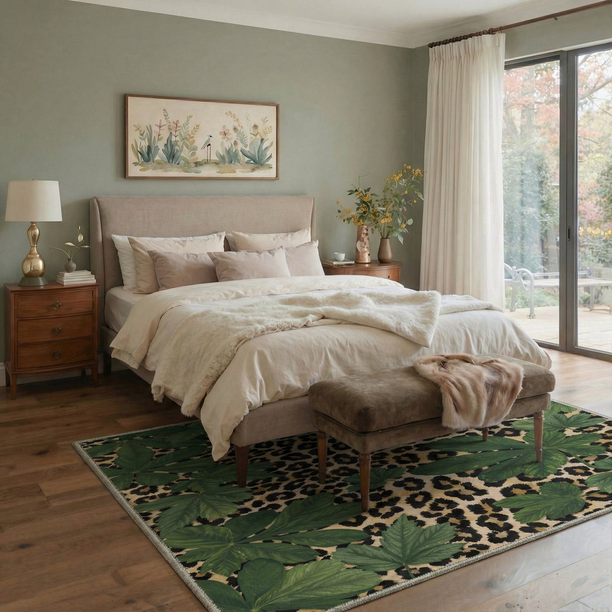 GENIMO 5'x7' Area Rug for Living Room, Machine Washable Non Slip Low Pile Rug for Bedroom Dining Room, Soft Animal Print, Forest Green