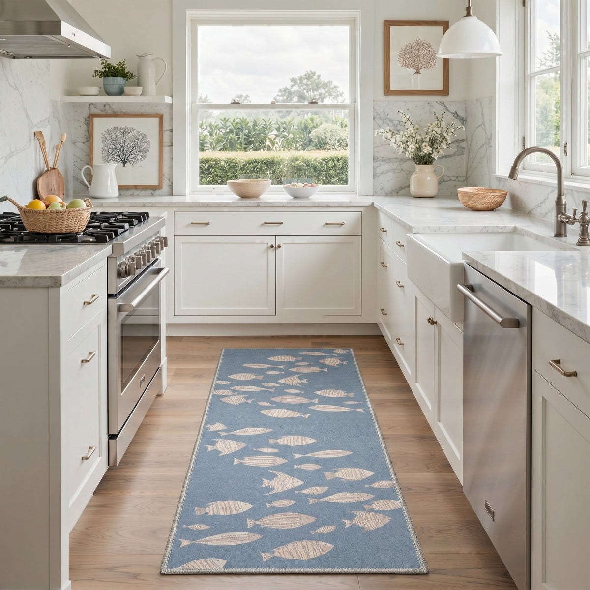 GENIMO 2'x7' Runner Rug, Machine Washable Non Slip Low Pile Hallway Runner Rug for Kitchen Laundry Room, Decorative Animal Print, Dusty Blue