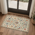 GENIMO 2'x3' Entryway Rug, Machine Washable Non Slip Low Pile Area Rug for Front Door Kitchen Bathroom, Botanical Floral, Soft Cream
