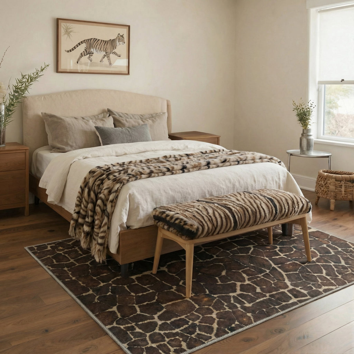 GENIMO 5'x7' Animal Print Area Rug for Living Room, Machine Washable Non Slip Low Pile Rug for Bedroom Dining Room, Mocha Brown