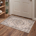 GENIMO 2'x3' Area Rug for Entryway, Machine Washable Non Slip Low Pile Indoor Door Mat for Front Door Kitchen Bathroom, Modern Persian Diamond, Warm Greige