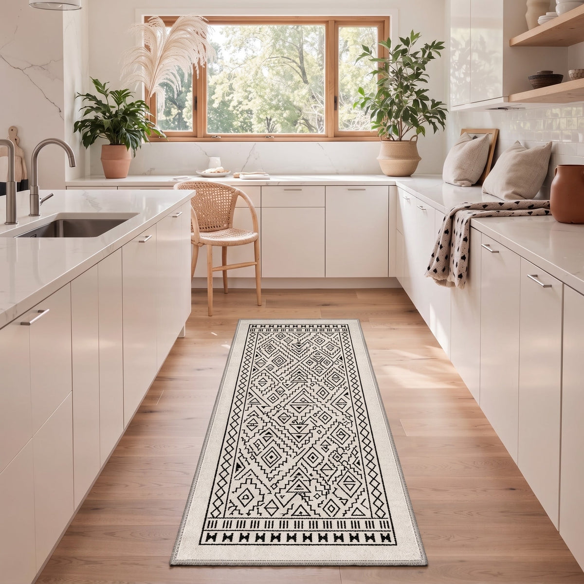 GENIMO 2'x6' Runner Rug, Machine Washable Non Slip Low Pile Hallway Runner Rug for Kitchen Laundry Room, Relaxed Boho, NEXUSQUARTZ