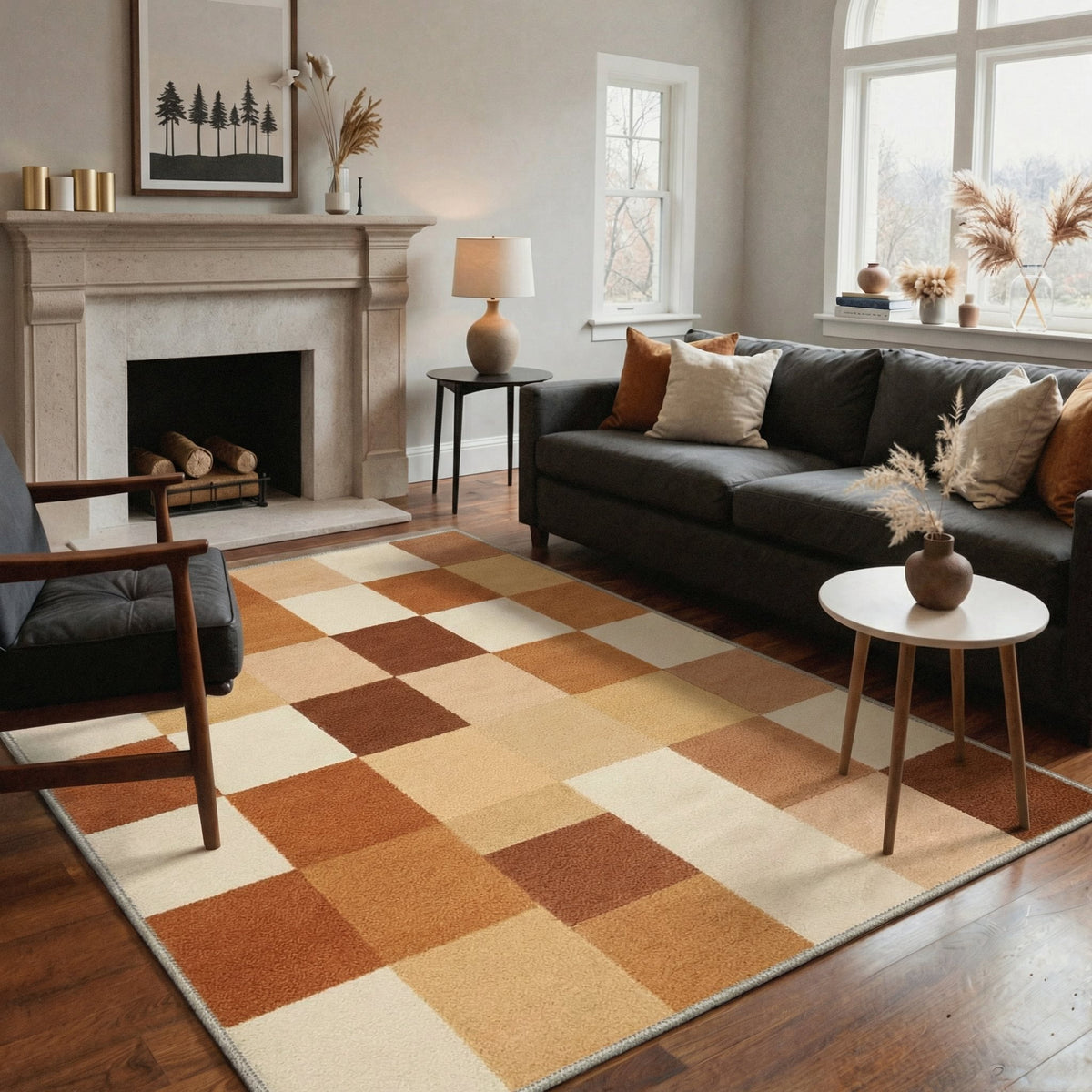 GENIMO 8'x10' Minimalist Rug for Living Room, Large Machine Washable Non Slip Low Pile Area Rug for Bedroom Dining Room, Earthy Brown