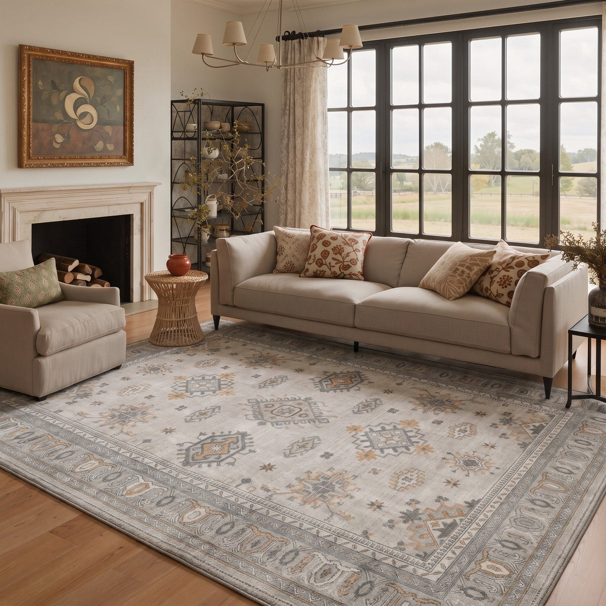 GENIMO 8'x10' Persian Area Rug for Living Room, Soft Washable Non Slip Rug for Bedroom Dining Room Home Office, Light Gray
