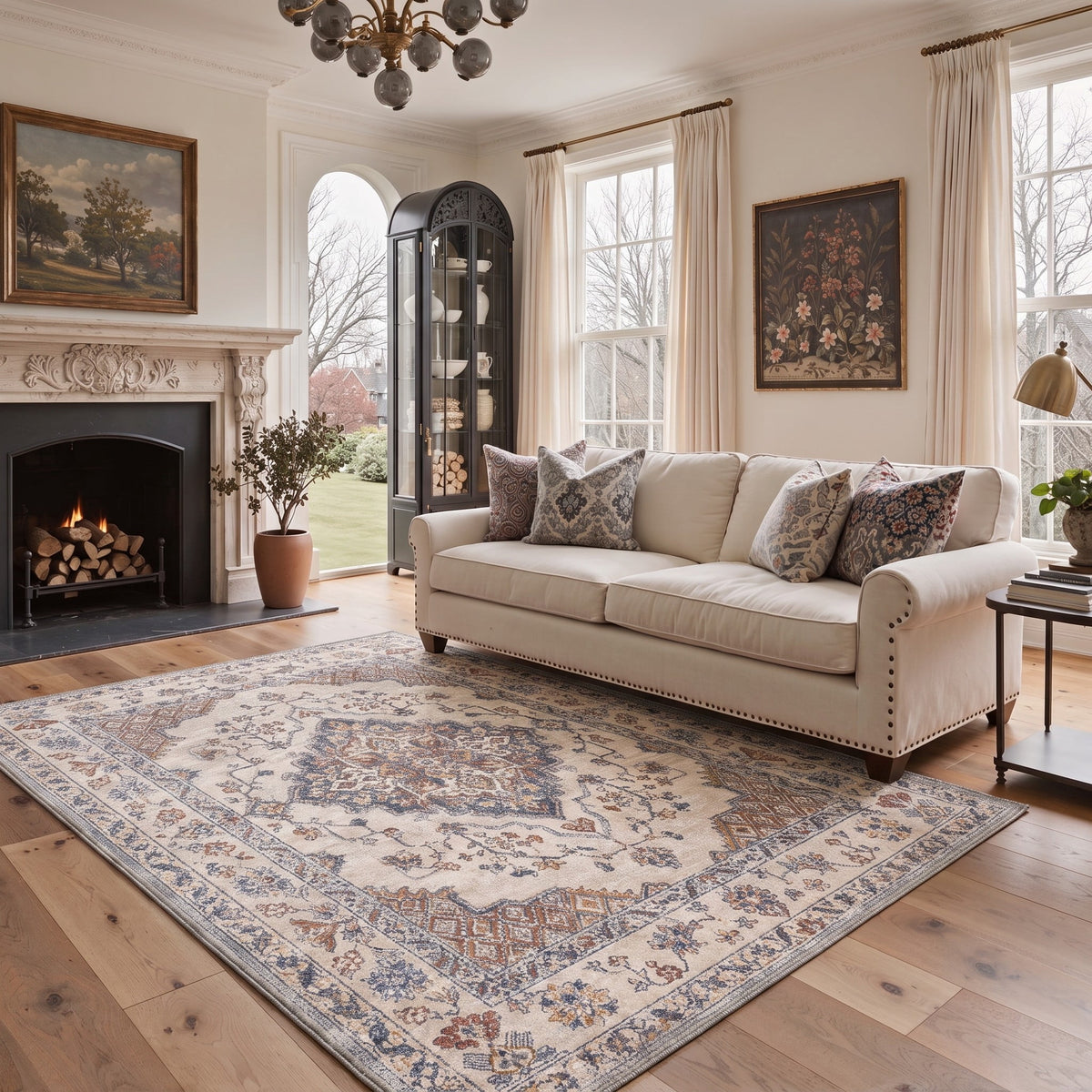 GENIMO 5'x7' Area Rug for Living Room, Machine Washable Non Slip Low Pile Rug for Bedroom Dining Room, Persian Diamond, INDIGOORBIT