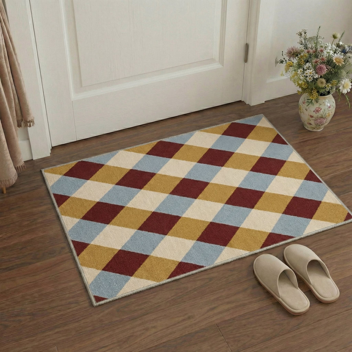 GENIMO 2'x3' Area Rug, Machine Washable Non Slip Low Pile Rug for Entryway Kitchen Bathroom Front Door, Muted Minimalist, Warm Earth