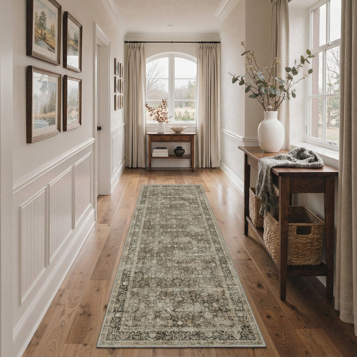 GENIMO 2' x 6' Runner Rug, Washable Non Slip Soft Persian Hallway Runner for Kitchen Entryway Laundry Room, Olive Brown
