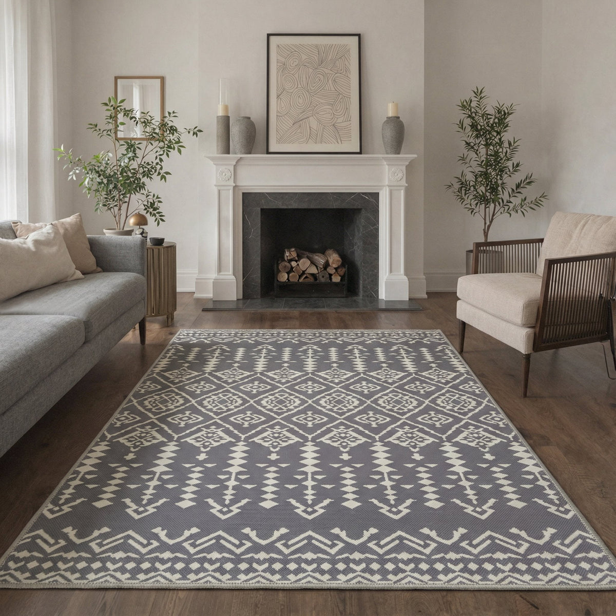 GENIMO 8'x10' Boho Farmhouse Area Rug for Living Room, Large Machine Washable Non Slip Low Pile Rug for Bedroom Dining Room, Dusty Gray