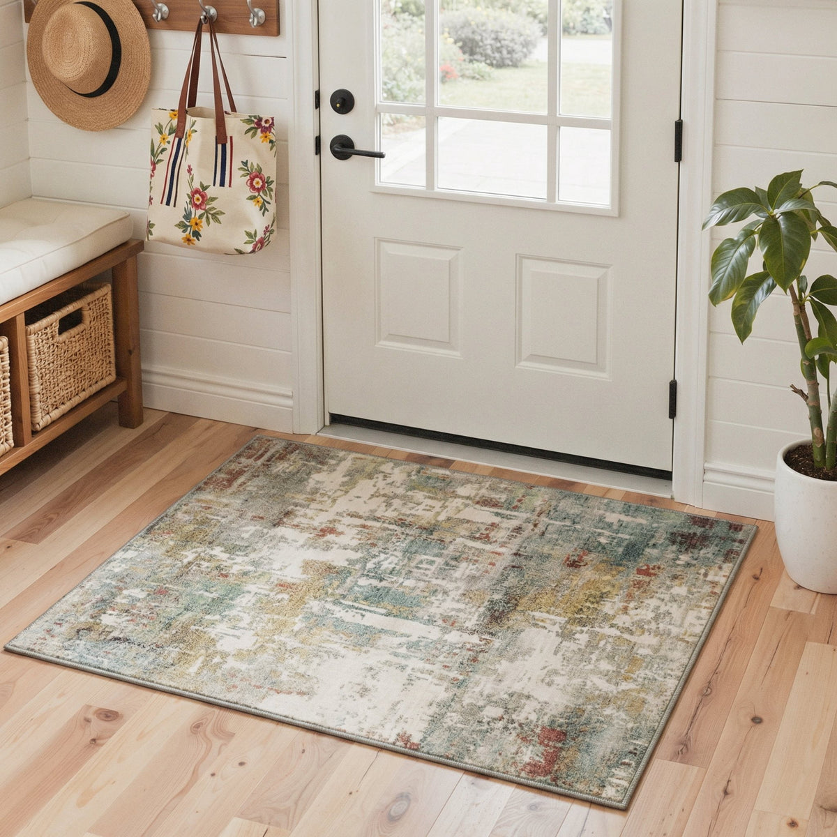 GENIMO 2'x3' Entryway Rug, Machine Washable Non Slip Low Pile Area Rug for Front Door Kitchen Bathroom, Abstract, Muted Multicolor